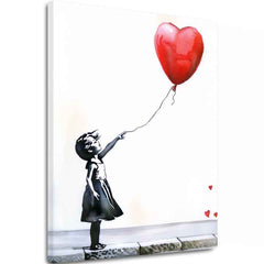Modern vászonkép motívummal: Heart Balloon Girl, léggömb, szív fehér-fekete árnyalatokban, melankolikus hangulat, nádej | Kép Heart Balloon Girl – fő
