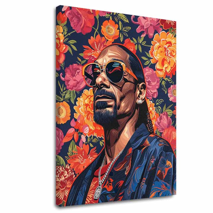 Modern vászonkép motívummal: Snoop Dogg - Ikona rapovej scény, virágok narancs árnyalatokban | Kép Snoop Dogg - Ikona rapovej scény – fő