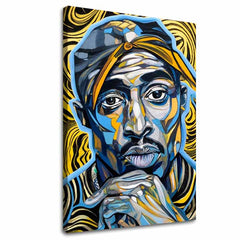 Kézzel festett vászonkép motívummal: Tupac Shakur - Zlaté tóny rapu arany-fekete árnyalatokban, intenzív hangulat, dicsőség | Kép Tupac Shakur - Zlaté tóny rapu – fő