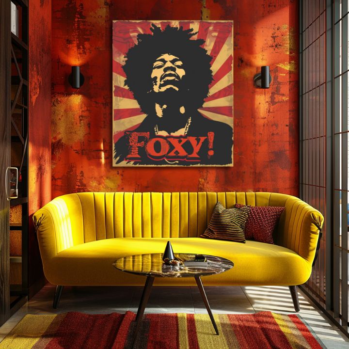 Modern vászonkép motívummal: portré fekete-piros árnyalatokban, energikus hangulat | Jimi Hendrix vászonkép - Legenda zvuku – termék, nézet 2