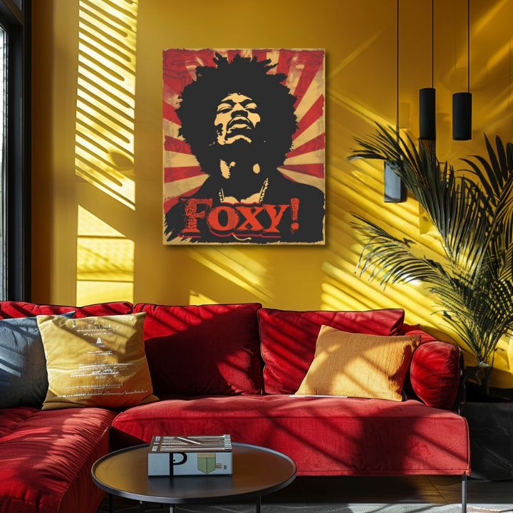 Modern vászonkép motívummal: portré fekete-piros árnyalatokban, energikus hangulat | Jimi Hendrix vászonkép - Legenda zvuku – termék