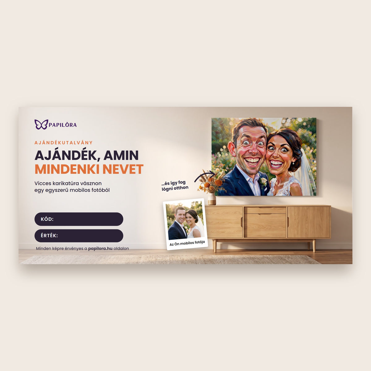 Karikatúra fotó alapján ajándékutalvány vászonkép rendeléshez