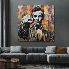 Modern vászonkép motívummal: Abraham Lincoln - Sila histórie fekete-sárga árnyalatokban, erő és hatalom | Kép Abraham Lincoln - Sila histórie – termék