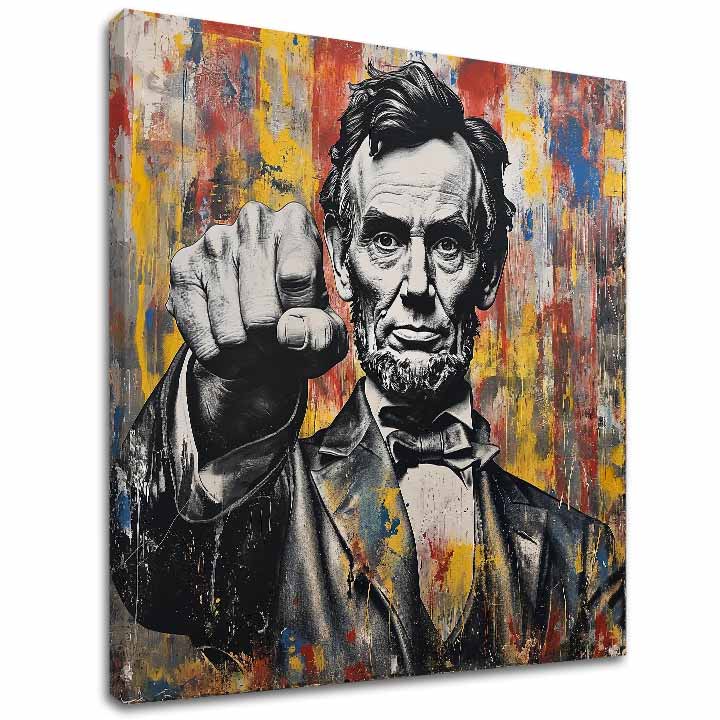 Modern vászonkép motívummal: Abraham Lincoln - Sila histórie fekete-sárga árnyalatokban, erő és hatalom | Kép Abraham Lincoln - Sila histórie – fő
