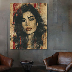 Modern vászonkép motívummal: Amy Winehouse - Hlboký nézet duše bézs-fekete árnyalatokban, merész hangulat, szépség | Kép Amy Winehouse - Hlboký nézet duše – termék