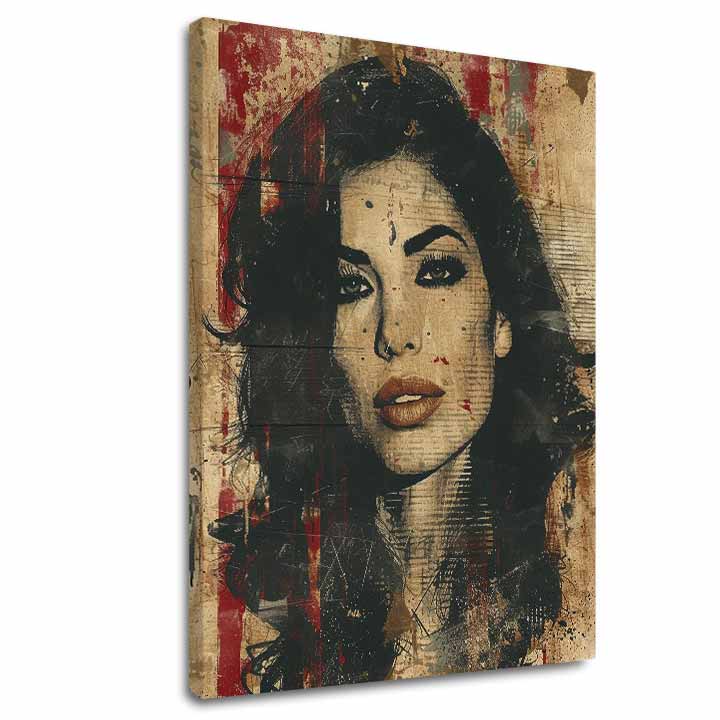 Modern vászonkép motívummal: Amy Winehouse - Hlboký nézet duše bézs-fekete árnyalatokban, merész hangulat, szépség | Kép Amy Winehouse - Hlboký nézet duše – fő