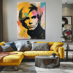 Modern vászonkép motívummal: Andy Warhol - Farby popovej revolúcie, haj fekete-sárga árnyalatokban, energikus hangulat | Kép Andy Warhol - Farby popovej revolúcie – termék, nézet 2