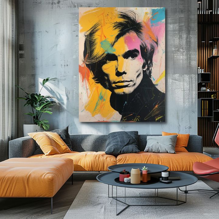 Modern vászonkép motívummal: Andy Warhol - Farby popovej revolúcie, haj fekete-sárga árnyalatokban, energikus hangulat | Kép Andy Warhol - Farby popovej revolúcie – termék