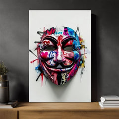 Modern vászonkép motívummal: Anonymous Mask fehér-fekete árnyalatokban, energikus hangulat | Kép Anonymous Mask – termék