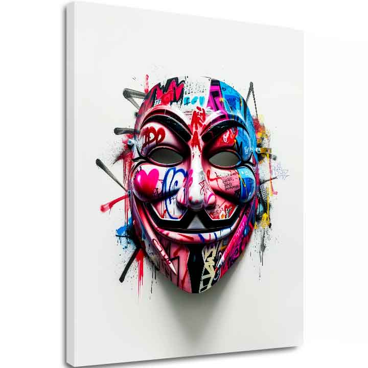 Modern vászonkép motívummal: Anonymous Mask fehér-fekete árnyalatokban, energikus hangulat | Kép Anonymous Mask – fő