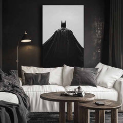 Modern vászonkép motívummal: Batman: Strážca noci fekete-fehér árnyalatokban, drámai hangulat, magány és erő és hatalom | Kép Batman: Strážca noci – termék