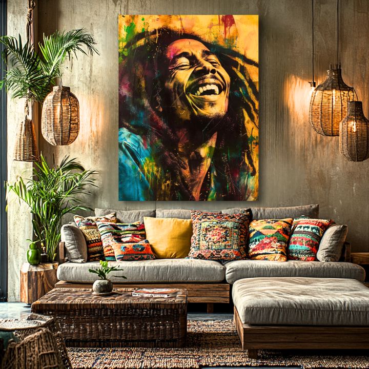 Kézzel befejezett vászonkép Bob Marley Jamajská hviezda 100% eredeti akrylom - fő nézet