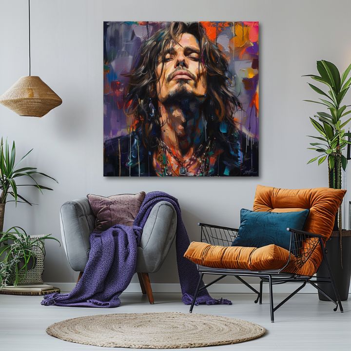 Modern vászonkép motívummal: Chris Cornell - Hlas grunge scény lila-narancs árnyalatokban, rock and roll | Kép Chris Cornell - Hlas grunge scény – termék, nézet 2