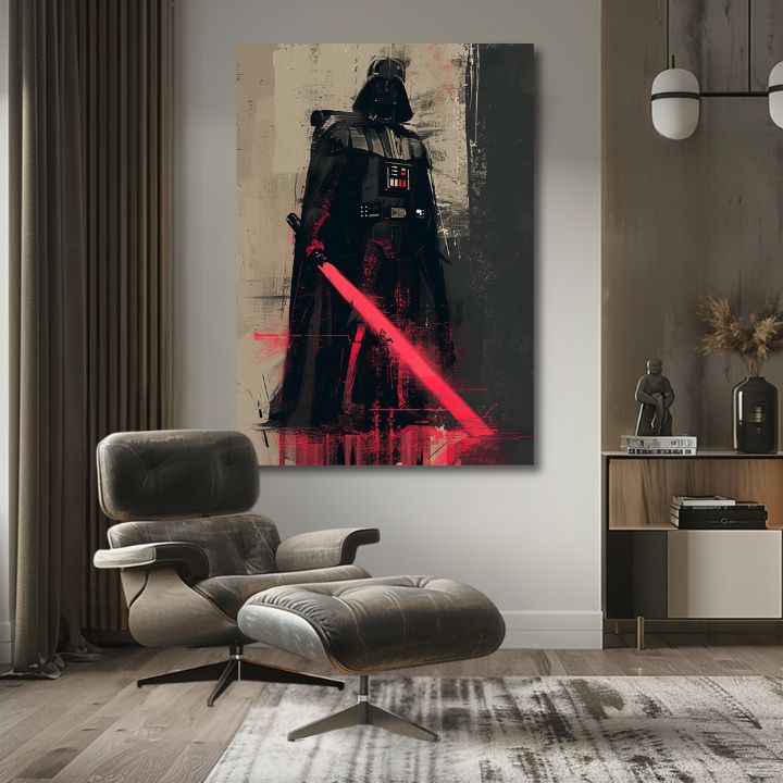 Modern vászonkép motívummal: Darth Vader - Temná erő na vásznon fekete-szürke árnyalatokban, erő és hatalom | Kép Darth Vader - Temná erő na vásznon – termék, nézet 2