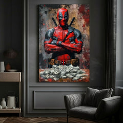 Modern vászonkép motívummal: Deadpool: Peniaze és chaos fekete árnyalatokban | Kép Deadpool: Peniaze és chaos, fali dekoráció – termék, nézet 2