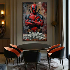 Modern vászonkép motívummal: Deadpool: Peniaze és chaos fekete árnyalatokban | Kép Deadpool: Peniaze és chaos, fali dekoráció – termék