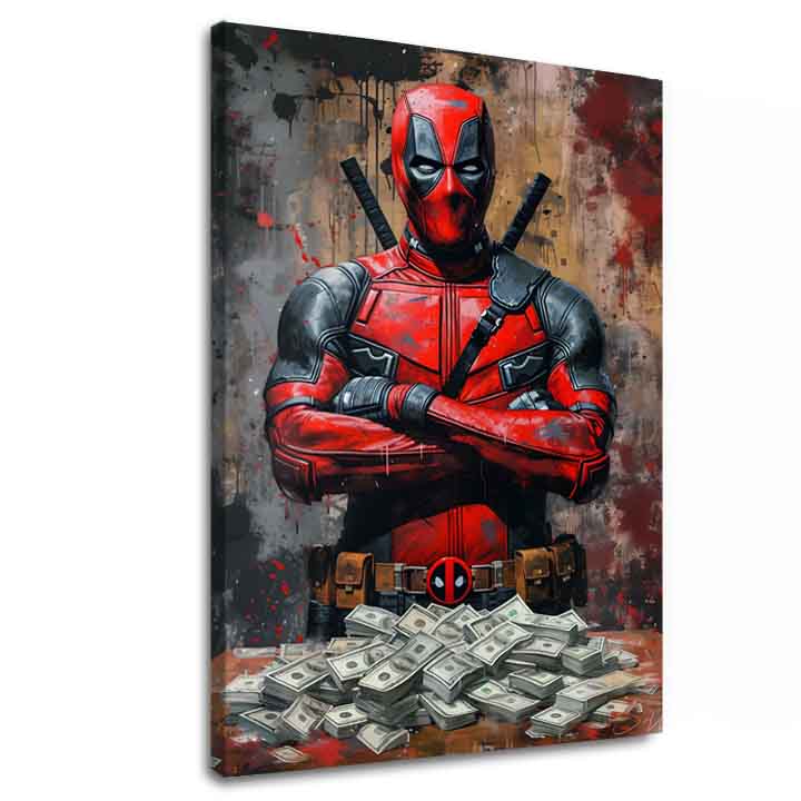 Modern vászonkép motívummal: Deadpool: Peniaze és chaos fekete árnyalatokban | Kép Deadpool: Peniaze és chaos, fali dekoráció – fő