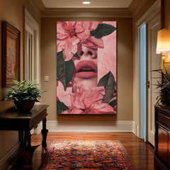 Modern vászonkép motívummal: Floral Lips rózsaszín-zöld árnyalatokban, romantikus hangulat, természet és szépség | Kép Floral Lips – termék, nézet 2