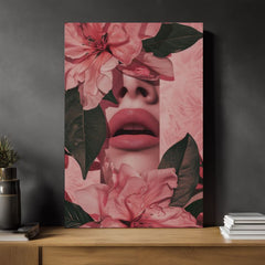 Modern vászonkép motívummal: Floral Lips rózsaszín-zöld árnyalatokban, romantikus hangulat, természet és szépség | Kép Floral Lips – termék