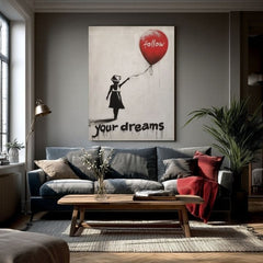 Modern vászonkép motívummal: Follow Your Dreams, léggömb fehér-fekete árnyalatokban, álmok és nádej | Kép Follow Your Dreams – termék [XOBWSPP030E1]