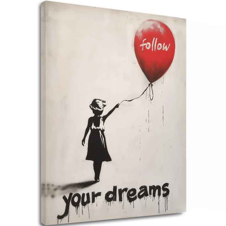 Modern vászonkép motívummal: Follow Your Dreams, léggömb fehér-fekete árnyalatokban, álmok és nádej | Kép Follow Your Dreams – fő [XOBWSPP030E1]