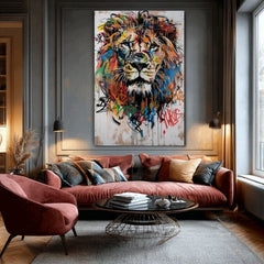 Modern vászonkép motívummal: Graffiti Lion, oroszlán fekete-narancs árnyalatokban, energikus hangulat, erő és szabadság | Kép Graffiti Lion – termék, nézet 2