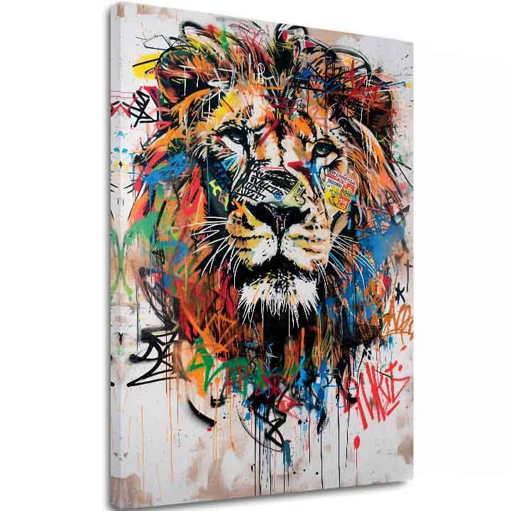 Modern vászonkép motívummal: Graffiti Lion, oroszlán fekete-narancs árnyalatokban, energikus hangulat, erő és szabadság | Kép Graffiti Lion – fő