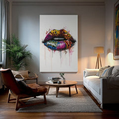 Modern vászonkép motívummal: Graffiti Lips, graffiti fehér-rózsaszín árnyalatokban, energikus hangulat | Kép Graffiti Lips – termék