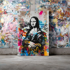 Modern vászonkép motívummal: Graffiti Mona na vásznon fekete-fehér árnyalatokban, energikus hangulat | Kép Graffiti Mona na vásznon – termék, nézet 3