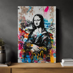 Modern vászonkép motívummal: Graffiti Mona na vásznon fekete-fehér árnyalatokban, energikus hangulat | Kép Graffiti Mona na vásznon – termék, nézet 2