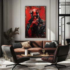 Modern vászonkép motívummal: Hellboy: Pekelný bojovník fekete-szürke árnyalatokban | Kép Hellboy: Pekelný bojovník – termék, nézet 2