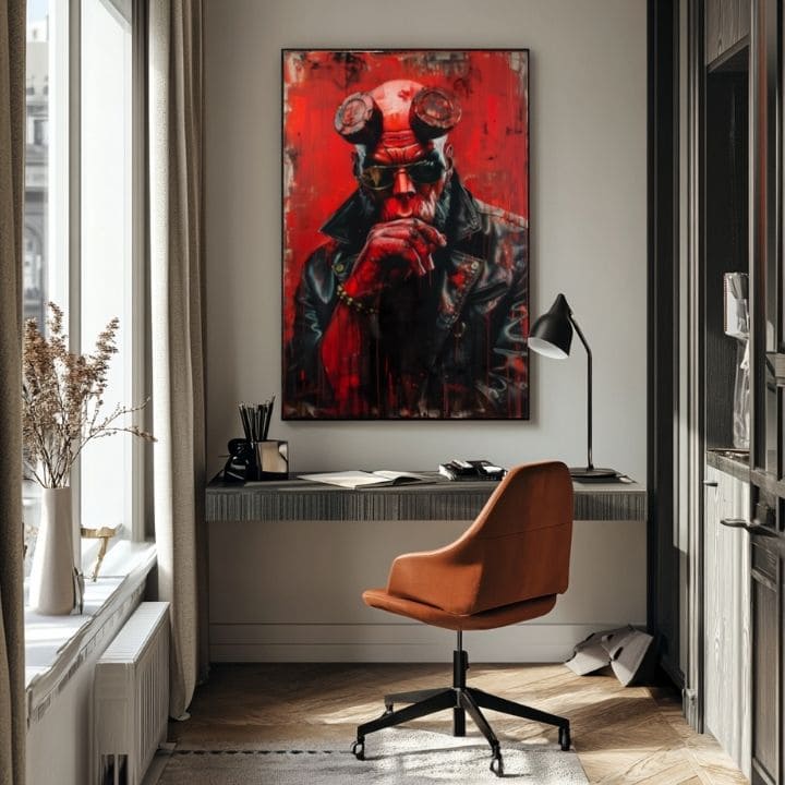 Modern vászonkép motívummal: Hellboy: Pekelný bojovník fekete-szürke árnyalatokban | Kép Hellboy: Pekelný bojovník – termék, nézet 4
