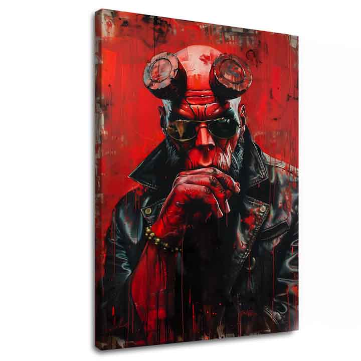 Modern vászonkép motívummal: Hellboy: Pekelný bojovník fekete-szürke árnyalatokban | Kép Hellboy: Pekelný bojovník – fő