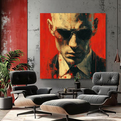 Modern vászonkép motívummal: Hitman - Zmysel pre részlet piros-fekete árnyalatokban, intenzív hangulat, titok | Kép Hitman - Zmysel pre részlet – termék