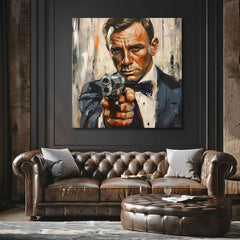 Modern vászonkép motívummal: James Bond - Nebezpečná elegancia narancs árnyalatokban, intenzív hangulat, filmvilág | Kép James Bond - Nebezpečná elegancia – termék, nézet 2