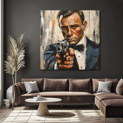 Modern vászonkép motívummal: James Bond - Nebezpečná elegancia narancs árnyalatokban, intenzív hangulat, filmvilág | Kép James Bond - Nebezpečná elegancia – termék
