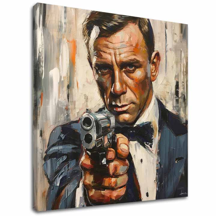 Modern vászonkép motívummal: James Bond - Nebezpečná elegancia narancs árnyalatokban, intenzív hangulat, filmvilág | Kép James Bond - Nebezpečná elegancia – fő