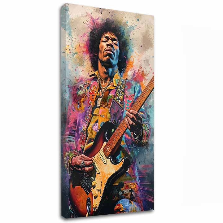 Modern vászonkép motívummal: Jimi Hendrix - Ohnivé tóny fekete-sárga árnyalatokban, energikus hangulat, rock and roll és kreativitás | Kép Jimi Hendrix - Ohnivé tóny – fő