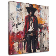 Modern vászonkép motívummal: Jimi Hendrix - Divoký západ v akryle fehér-piros árnyalatokban, merész hangulat, rock and roll és zenei történelem – fő