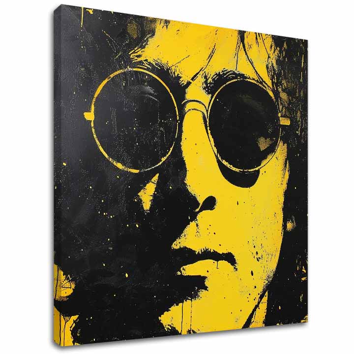 Modern vászonkép motívummal: John Lennon - Žltý tükröződés reality fekete-sárga árnyalatokban, merész hangulat, ikonográfia | Kép John Lennon - Žltý tükröződés reality – fő