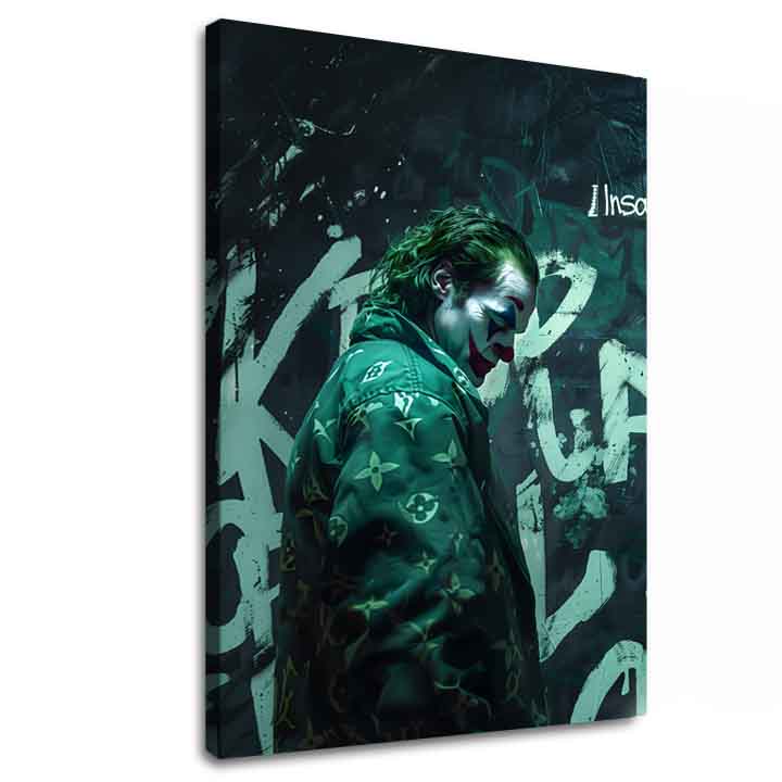 Modern vászonkép motívummal: Joker: Vuitton štýl, graffiti fekete-fehér árnyalatokban, sötét hangulat | Kép Joker: Vuitton štýl – fő