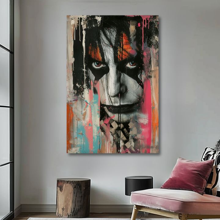 Modern vászonkép motívummal: KISS - Chaos na pódiu fekete-fehér árnyalatokban, merész hangulat, rock and roll | Kép KISS - Chaos na pódiu – termék, nézet 2