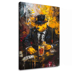 Modern vászonkép motívummal: Mafia Boss Bear, medve, macska fekete-arany árnyalatokban, erő és hatalom | Kép Mafia Boss Bear – fő