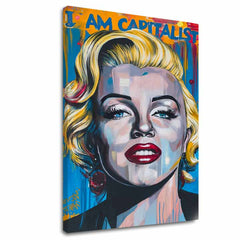Modern vászonkép motívummal: Marilyn Monroe - Kapitalistický šarm arany-piros árnyalatokban, merész hangulat, dicsőség | Kép Marilyn Monroe - Kapitalistický šarm – fő