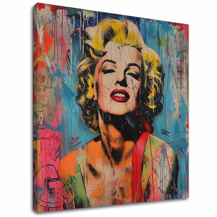 Modern vászonkép motívummal: Marilyn Monroe - Rebelka vo farbách sárga-piros árnyalatokban, energikus hangulat, dicsőség és ikonográfia | Kép Marilyn Monroe - Rebelka vo farbách – fő
