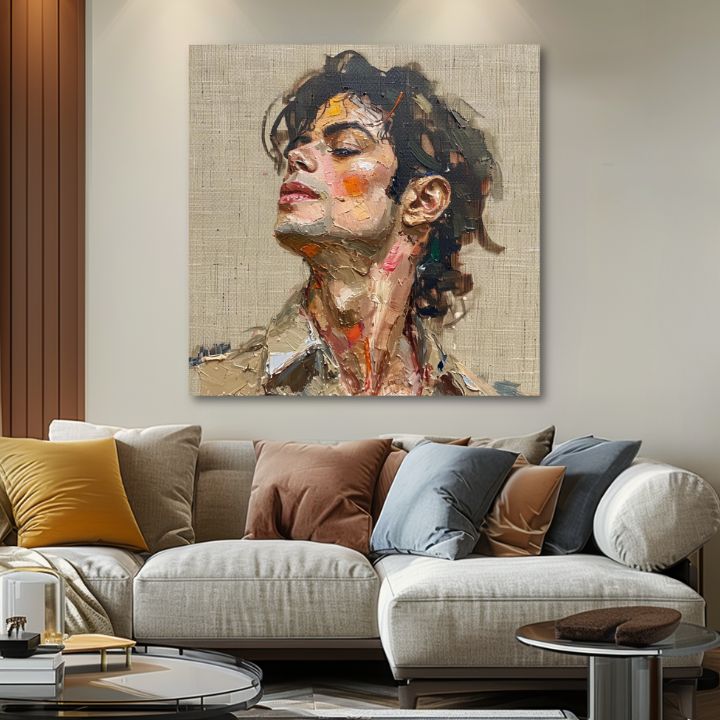 Modern vászonkép motívummal: Michael Jackson - Melódia vášne bézs-barna árnyalatokban, dicsőség és nosztalgia | Kép Michael Jackson - Melódia vášne – termék