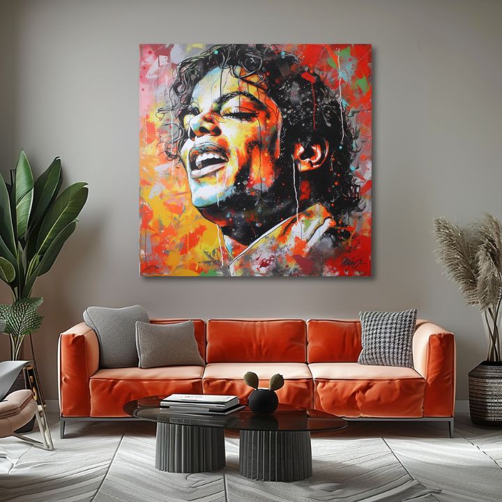 Modern vászonkép motívummal: Michael Jackson - Hlas generácií piros-arany árnyalatokban, energikus hangulat | Kép Michael Jackson - Hlas generácií – termék, nézet 2