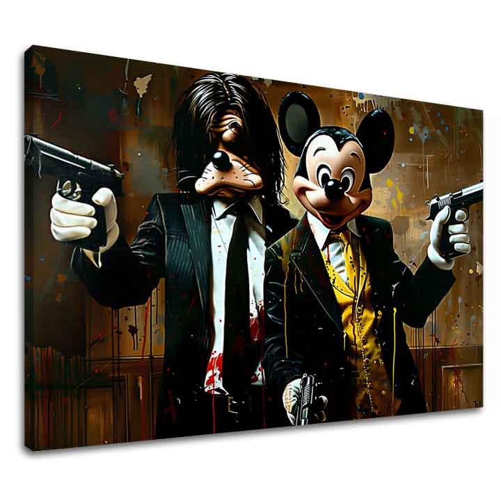 Modern vászonkép motívummal: Mickey and the Mobster fekete-barna árnyalatokban, merész hangulat, popkultúra | Kép Mickey and the Mobster – fő