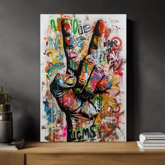 Modern vászonkép motívummal: Peace Hand fehér-fekete árnyalatokban, energikus hangulat, szabadság | Kép Peace Hand – termék [XOBWSPP029E1]