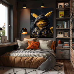 Modern vászonkép motívummal: Pikachu: Streetwear király fekete-arany árnyalatokban, popkultúra | Kép Pikachu: Streetwear király – termék